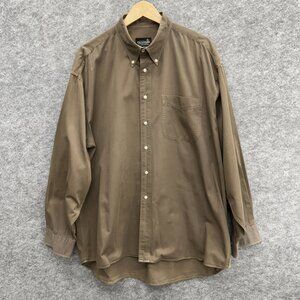 Original Chino Shirt Evergreen Men's Button Down Shirt 100% Cotton, Brown, XL